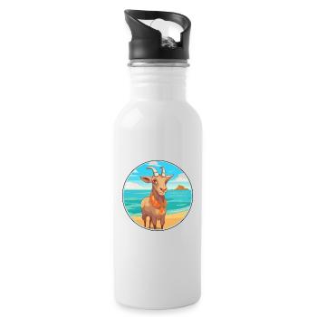 Goat Watercolor Cartoon Kawaii Clipart Animal - Water bottle with straw - white - Right