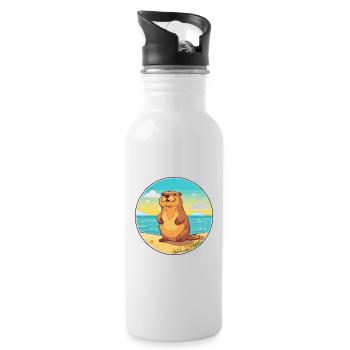 Und täglich grüßt das Murmeltier Aquarell Karikatur Kawaii Clipart Tier - Trinkflasche mit integriertem Trinkhalm - Weiß - Rechts