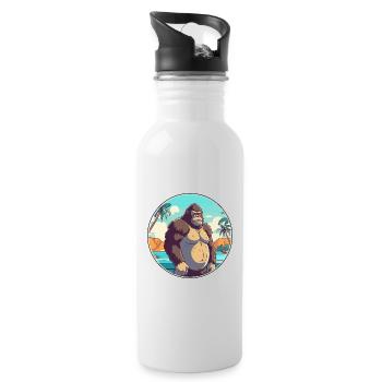 Gorilla Watercolor Cartoon Kawaii Clipart Animal - Water bottle with straw - white - Right