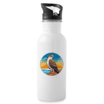 Hawk Watercolor Cartoon Kawaii Clipart Animal - Water bottle with straw - white - Right