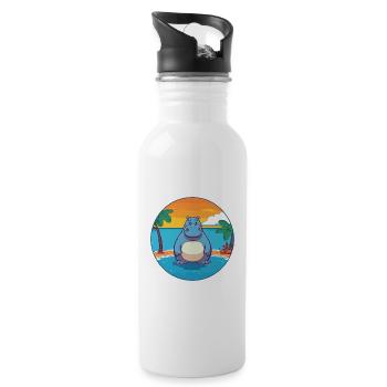 Hippo Watercolor Cartoon Kawaii Clipart Animal - Water bottle with straw - white - Right