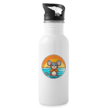 Mouse Watercolor Cartoon Kawaii Clipart Animal - Water bottle with straw - white - Right
