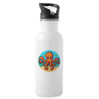 Oktopus Aquarell Cartoon Kawaii Clipart Tier - Trinkflasche mit integriertem Trinkhalm - Weiß - Rechts