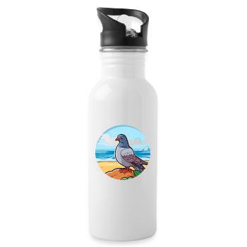 Pigeon Watercolor Cartoon Kawaii Clipart Animal - Water bottle with straw - white - Right