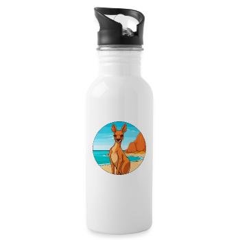 Kangaroo Watercolor Cartoon Kawaii Clipart Animal - Water bottle with straw - white - Right