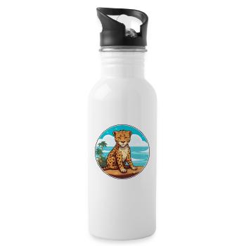 Leopard Watercolor Cartoon Kawaii Clipart Animal - Water bottle with straw - white - Right