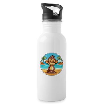 Monkey Watercolor Cartoon Kawaii Clipart Animal - Water bottle with straw - white - Right
