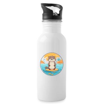 Otter Watercolor Cartoon Kawaii Clipart Animal - Water bottle with straw - white - Right