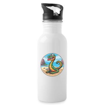 Snake Watercolor Cartoon Kawaii Clipart Animal - Water bottle with straw - white - Right
