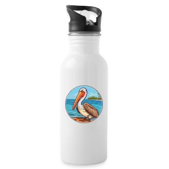 Pelican Watercolor Cartoon Kawaii Clipart Animal - Water bottle with straw - white - Right