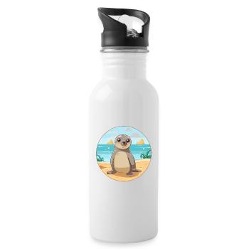 Seal Watercolor Cartoon Kawaii Clipart Animal - Water bottle with straw - white - Right