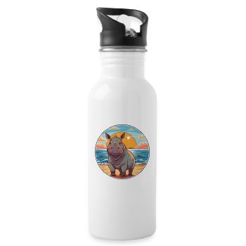 Rhino Watercolor Cartoon Kawaii Clipart Animal - Water bottle with straw - white - Right