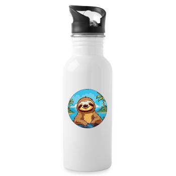 Sloth Watercolor Cartoon Kawaii Clipart Animal - Water bottle with straw - white - Right