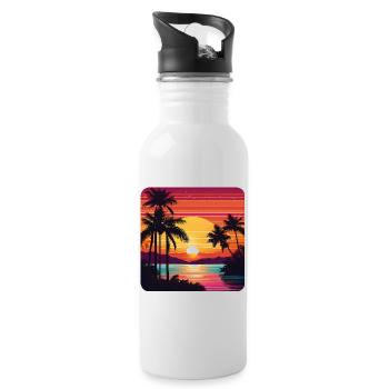 Atmospheric sunset with palm trees - Water bottle with straw - white - Right