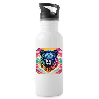 Lion in retro style - Water bottle with straw - white - Right