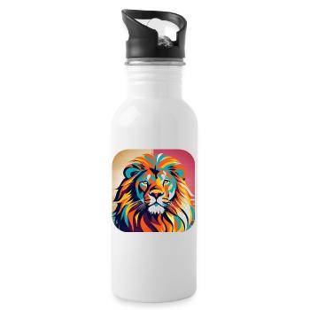 Fier lion dans un style rétro - Gourde avec paille intégrée - blanc - Droite