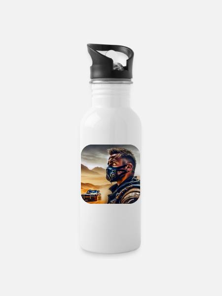 Cooler Rudeboy mit Steampunkauto - Trinkflasche mit integriertem Trinkhalm - Weiß