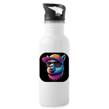 Alpaka Lama Rapper mit Cap und Sonnenbrille - Trinkflasche mit integriertem Trinkhalm - Weiß - Rechts