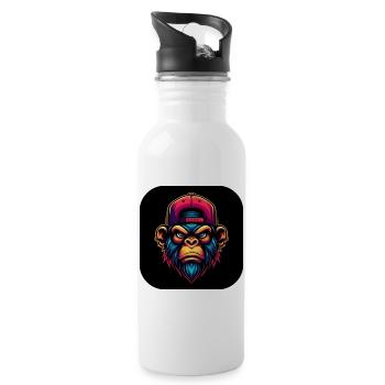 Angry Monkey with Cap in Colorful - Water bottle with straw - white - Right