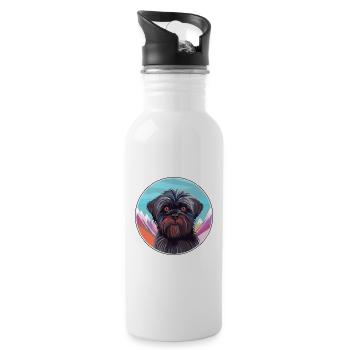 Affenpinscher Dog Breed Cartoon Kawaii Watercolor - Water bottle with straw - white - Right