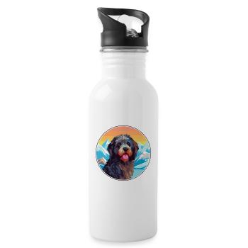 Barbet Dog Breed Cartoon Kawaii Watercolor - Water bottle with straw - white - Right
