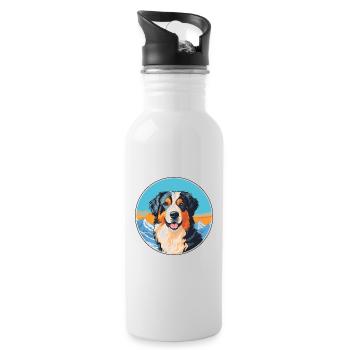 Chien de berger basque race dessin animé kawaii watercolo - Gourde avec paille intégrée - blanc - Droite