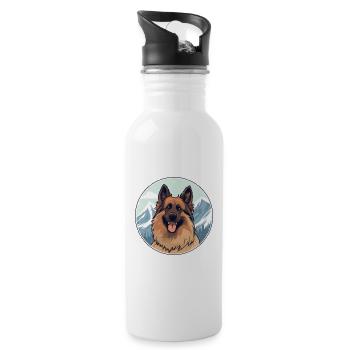 Belgian Shepherd Dog Breed Cartoon Kawaii Watercol - Water bottle with straw - white - Right