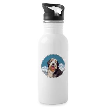Barbu Collie chien race dessin animé Kawaii aquarelle - Gourde avec paille intégrée - blanc - Droite