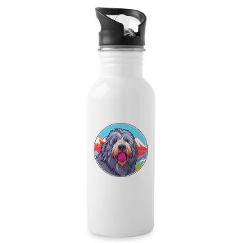Bergamasco Schäferhund Rasse Cartoon Kawaii Wasser - Trinkflasche mit integriertem Trinkhalm - Weiß - Rechts