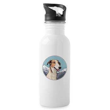 Borzoi Dog Breed Cartoon Kawaii Watercolor - Water bottle with straw - white - Right