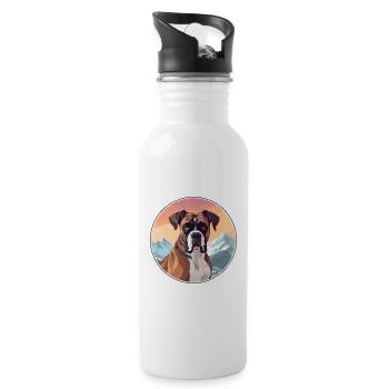 Bull Boxer chien race dessin animé Kawaii aquarelle - Gourde avec paille intégrée - blanc - Droite