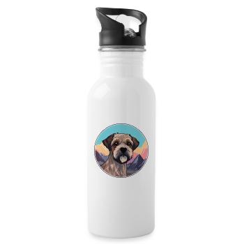 Border Terrier chien race dessin animé Kawaii aquarelle - Gourde avec paille intégrée - blanc - Droite