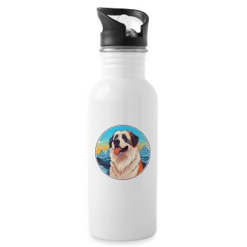 Caucasian Ovcharka Dog Breed Cartoon Kawaii Waterc - Water bottle with straw - white - Right