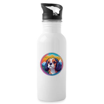 Cavalier King Charles Spaniel Dog Breed Cartoon Ka - Water bottle with straw - white - Right