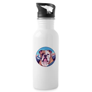 Bulldogge Hund Rasse Cartoon Kawaii Aquarell - Trinkflasche mit integriertem Trinkhalm - Weiß - Rechts
