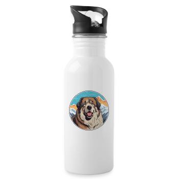 Caucasian Shepherd Dog Breed Cartoon Kawaii Waterc - Water bottle with straw - white - Right
