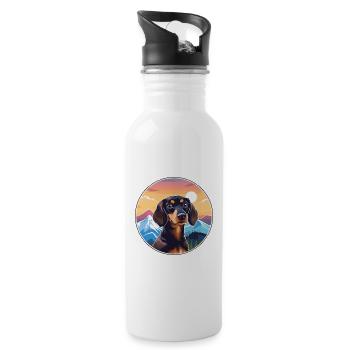Dackel Hund Rasse Cartoon Kawaii Aquarell - Trinkflasche mit integriertem Trinkhalm - Weiß - Rechts