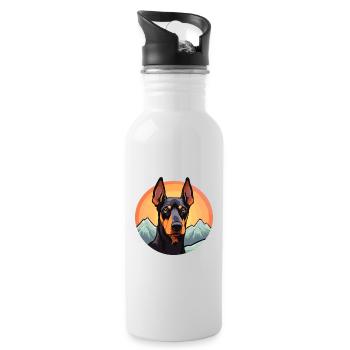 Doberman Pinscher chien race Cartoon Kawaii Waterco - Gourde avec paille intégrée - blanc - Droite