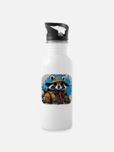 Raton laveur du cyberespace cool - Gourde avec paille intégrée - blanc
