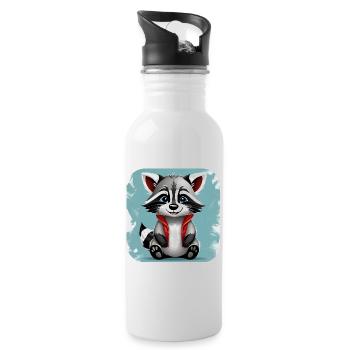 Cute raccoon - Water bottle with straw - white - Right