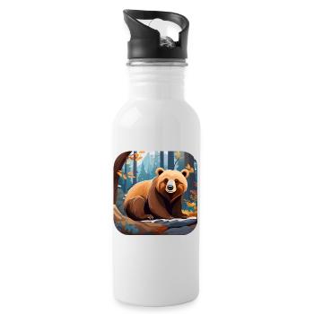Gemütlicher Bär im Wald - Trinkflasche mit integriertem Trinkhalm - Weiß - Rechts