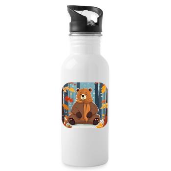 Lässiger Bär im Herbst - Trinkflasche mit integriertem Trinkhalm - Weiß - Rechts