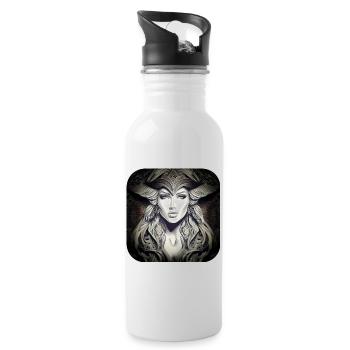 Mystische Fantasy Frau - Trinkflasche mit integriertem Trinkhalm - Weiß - Rechts