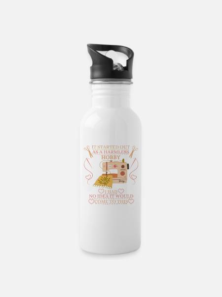 It Started Out As A Harmless Hobby Quilting - Water bottle with straw - white