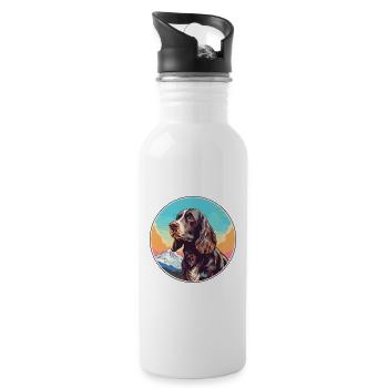 Field Spaniel Hunderasse Cartoon Kawaii Aquarell - Trinkflasche mit integriertem Trinkhalm - Weiß - Rechts