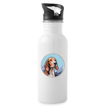 Finnish Hound Dog Breed Cartoon Kawaii Watercolor - Water bottle with straw - white - Right