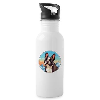 French Bulldog Dog Breed Cartoon Kawaii Watercolor - Water bottle with straw - white - Right