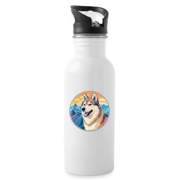 Ostsibirische Laika-Hunderasse Karikatur Kawaii-Wasser - Trinkflasche mit integriertem Trinkhalm - Weiß - Rechts