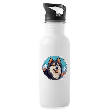 Finnish Lapphund Dog Breed Cartoon Kawaii Watercol - Water bottle with straw - white - Right