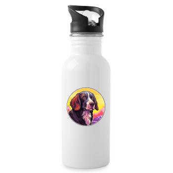 Frisian Pointing Dog Breed Cartoon Kawaii Watercol - Water bottle with straw - white - Right